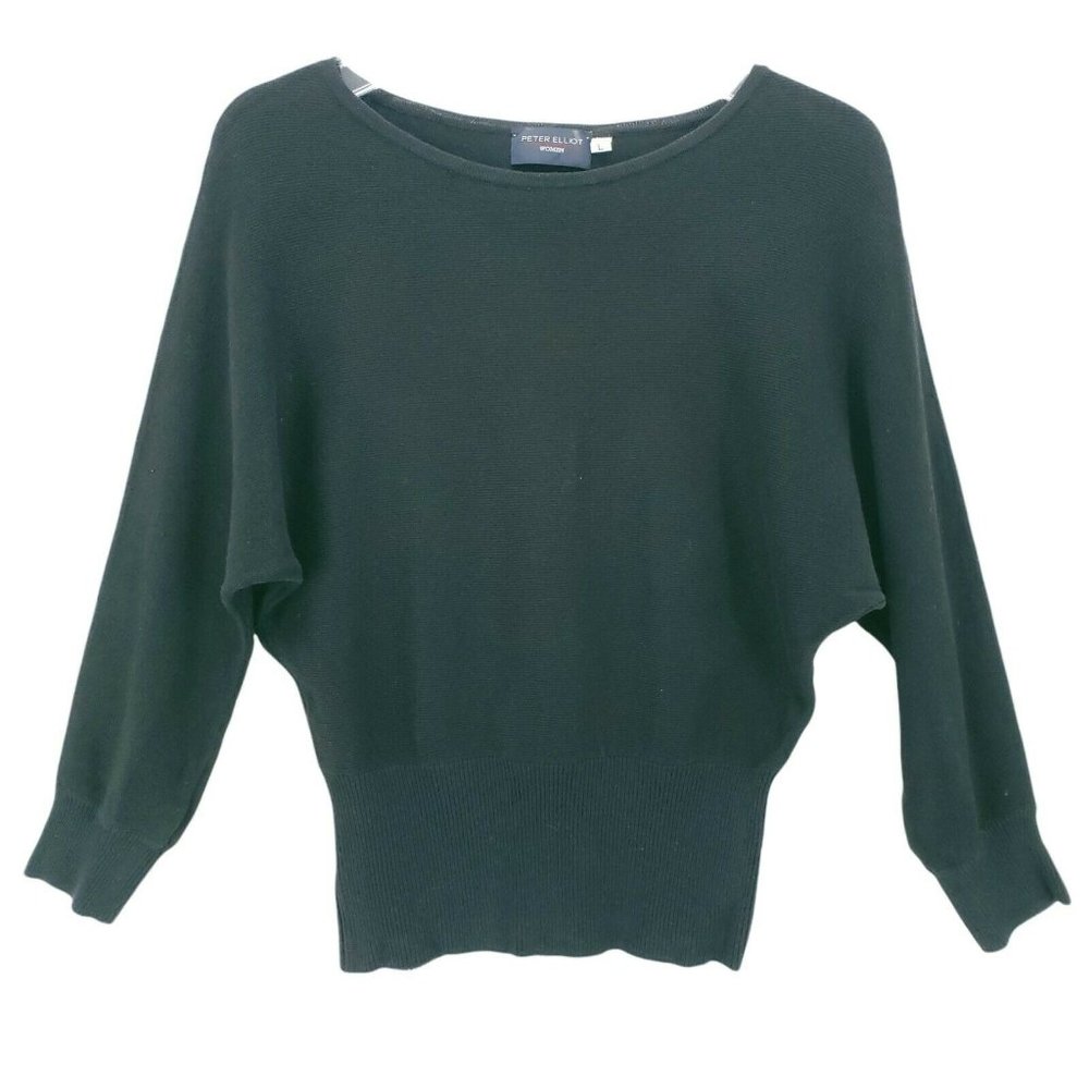 Peter Elliot Black Cotton Linen Blend Dolman Sleeve Sweater Knit Top LARGE